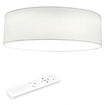 Imagen de Navaris Lámpara LED de techo moderna 40 cm Iluminación interior Con pantalla para salón dormitorio mando a distancia y temporizador Blanco