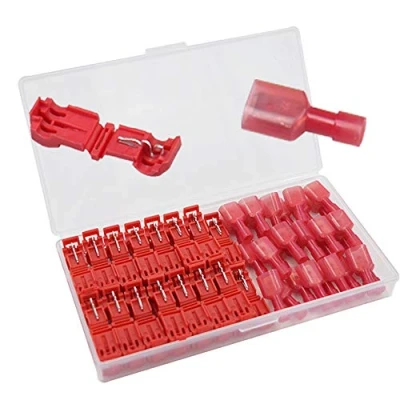 Imagen de Senven® 60Pcs T Tap Terminal Cable, Empalme Rápido Kit, Grifo de Cable y Conector Macho Spade Completamente Aislado (Rojo 30 Pares)