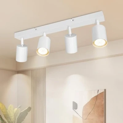 Imagen de Dehobo Lámpara de Techo 4 Focos Giratorios GU10, Pared Interior LED Blanco Ajustables, Foco para Iluminación Dormitorio Pasillo Cocina, Sin Bombilla GU10