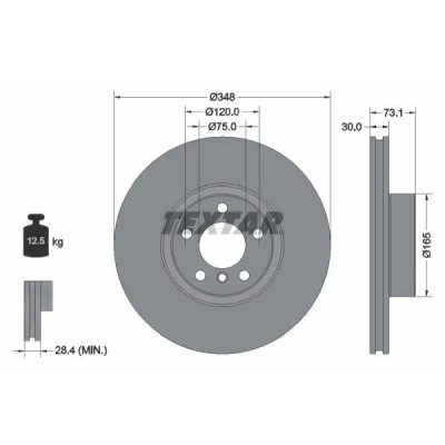 Imagen de TEXTAR 92320405 Disco de freno 348 30 05/06 120 ventilación interna revestido altamente carbonizado sin perno sujeción rueda, buje rueda