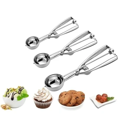 Imagen de Cookie Scoop Ice Cream Scoop, Scoops para hornear Juego de 3 con Dough acero inoxidable Set, Scooper disparador liberación