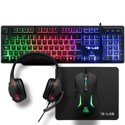 Imagen de The G Lab Combo Sulfur Pack Gaming 4 en 1 Teclado QWERTY con Ñ, Ratón Gamer 3600 dpi, Auriculares Gaming, Alfombrilla Antideslizante para Juegos PC, PS4, PS5, Xbox Nuevo