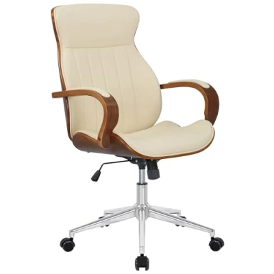 Imagen de CLP Silla De Oficina Melilla Ergonómica En Símil Cuero &amp; Base con Ruedas I Escritorio Regulable Altura, Color:Nuez/Crema