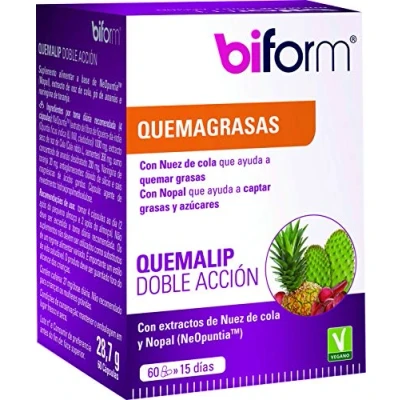 Imagen de Dielisa Biform Quemalip Doble Acción, Complemento Alimenticio a Base de Extractos Nuez Cola y Nopal, Acción sobre las Grasas 60 Cápsulas