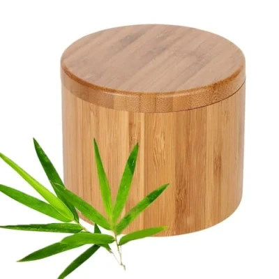 Imagen de LWZko Salero Cocina de Bambú Caja, Caja Almacenamiento Especias, con Tapa, Azucarero, Saleros Modernos, Natural Giratoria Magnética para (Redondo)