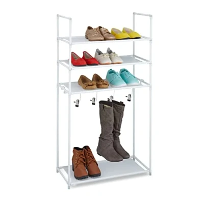 Imagen de Relaxdays Zapatero, 13 Pares, Sistema Encajado 4 Baldas, Pinzas Colgar Botas, Pasillo y Entrada, Color Blanco, 119 x 60 30 cm