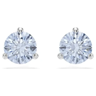Imagen de Swarovski Pendientes de botón Solitaire, Talla redonda, Azules, Baño rodio