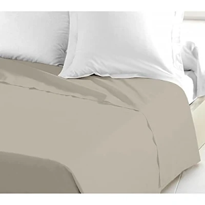 Imagen de Home Linge Passion Sábana Plana Lisa para 2 Personas, 100% algodón, Color Beige y Crema 240 x 300 cm