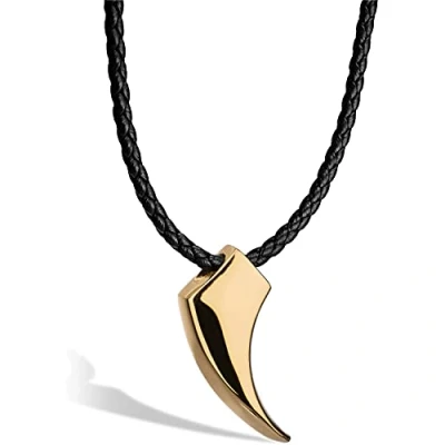 Imagen de SERASAR Collar Cuero con Dientes Lobo, para Hombre, Muchacho, Oro Tribal Masculino 60cm Joyas Hombres Regalo Cumpleaños