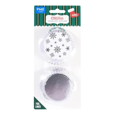 Imagen de PME Navidad Cápsulas para Cupcakes forradas de Aluminio Copos Nieve Plateados (Set 60)