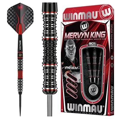 Imagen de WINMAU Mervyn King Special Edition 20 Gramo Profesional Acero propina Tungsteno Dardos con Vuelos y Tallos (Ejes)
