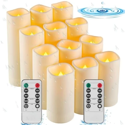 Imagen de vela impermeable para exteriores, de batería LED sin llama, analógica resistente a altas temperaturas 12 piezas.