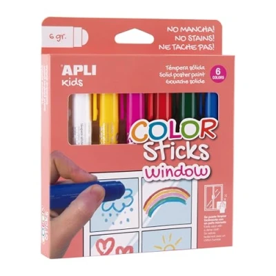 Imagen de APLI Kids 19363 Color Sticks window, témperas sólidas para pintar en cristales, 6 colores surtidos