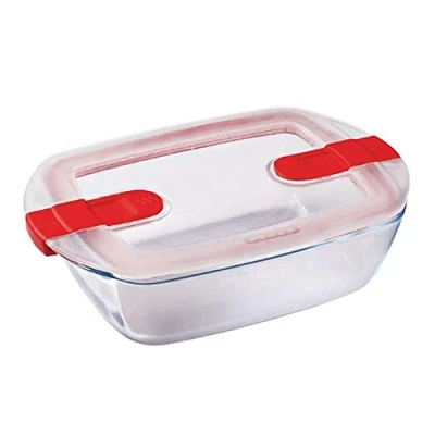 Imagen de Pyrex Cook y Heat Plana Rectangular de Cristal con Tapa hermética, Especial microondas, Cristal, Transparente, 23 x 15 6 cm (215PH00)