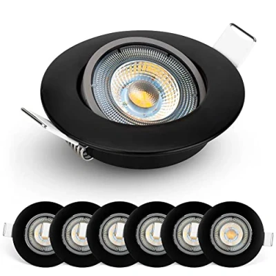 Imagen de EMOS Exclusive focos LED Interior Techo 5W, 450lm Ojos de Buey para luz blanca cálida 3000k Juego 6 empotrables ultraplanos redondos pivotante en 50, color negro