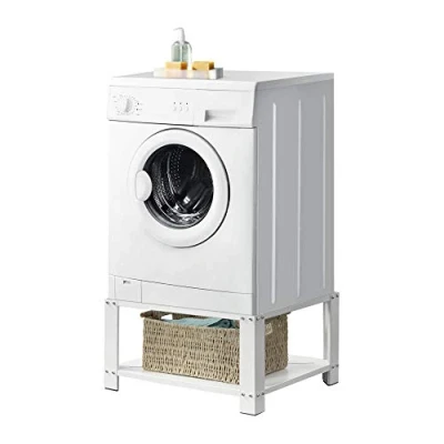 Imagen de [en.casa] Pedestal para Lavadora con Estante Inferior Almacenar Soporte Universal 63 x 54 31 cm hasta 150 kg Báse Estándar Plataforma Acero Blanco