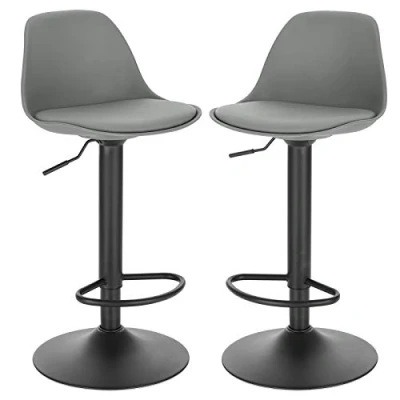 Imagen de EUGAD 2X Taburetes de Bar Regulable en Altura Altos Cocina Paquete 2 Taburete Oficina Giratorio Cuero Sintético+Plástico Sillas Gris, 0650BY