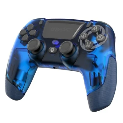 Imagen de Oniverse Mando para PS4 PS3 PC ANDROID iOS, Jack de cascos, Inalámbrico, vibraciones ajustables, panel táctil, botones macro traseros, modo Turbo, Wake up, Revolt (Mercury Blue/Azu)