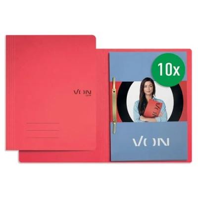 Imagen de VON Leitz 30130025 Carpeta archivadora (A4, cartón con grapado, capacidad para 250 hojas, tapa blanda, 10 unidades), color rojo