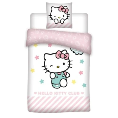 Imagen de Aymax Juego de cama Hello Kitty Club, reversible, funda nórdica 140 x 200 cm + almohada 65 cm, 100% algodón