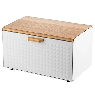 Imagen de Florina Panera CUBE con Juego de 3 Recipientes para Almacenamiento I Caja Pan Acero Tapa Bambú Espaciosa y Moderna Café, Té Azúcar Color: Blanco