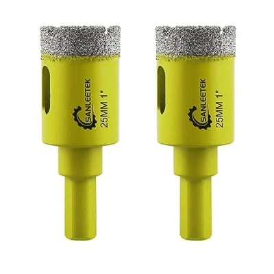 Imagen de Juego de Brocas Diamante Seco 2piezas 25mm Sierra Perforadora con Vástago Triangular para Cerámica Porcelana Granito Mármol Cuarzo Gres SANLEETEK