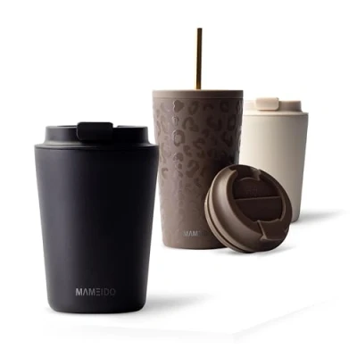 Imagen de MAMEIDO Termo Cafe 350ml Vaso Termico Antigoteo, Taza Termica acero inox sin BPA, para llevar (Rich Black, 0,35l)