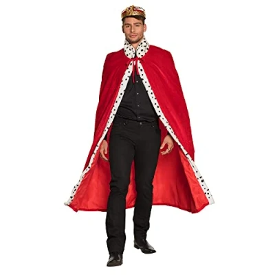 Imagen de Boland 36101 Abrigo de rey deluxe, túnica 130 cm largo, rojo blanco negro, piel falsa punteada, aspecto armiño, casa real, gobernante, carnaval, fiesta disfraces, temática