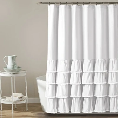 Imagen de Lush Decor 16T002858 Ella Cortina de Ducha con Volantes Encaje, Poliéster, Blanco, 72 Inches x