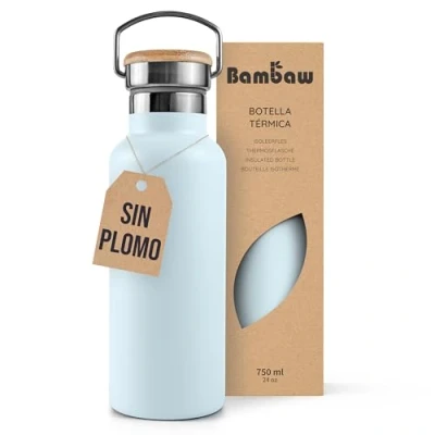 Imagen de Bambaw Botella térmica 750ml, agua Azul claro, acero inoxidable gimnasio, Cantimplora celeste