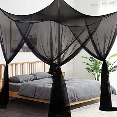 Imagen de AIFUSI Mosquitera, Tamaño King de Cuatro Esquinas Cortinas Poste para Cama Individual Adaptarse a Todas Las Cunas y Camas Dormitorio Adultos, Jardín, Camping (Blanco)