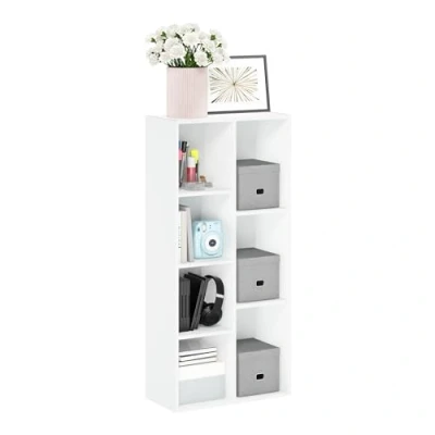 Imagen de Furinno 11048 Reed Estante Abierto Reversible, Madera, Blanco, 7 Compartimentos