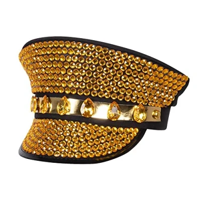 Imagen de Boland 33023 Gorro Sunny Vibes Negro Dorado con Piedras de Rock Star Punk Lady Sombrero Disfraz Carnaval Fiesta Temática