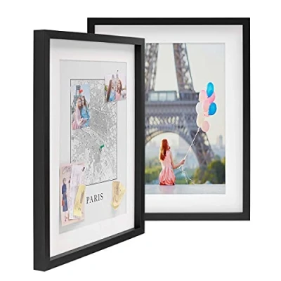 Imagen de PHOTOLINI 3D Marcos de Fotos 40x50 cm para Rellenar, Negro, 2 Piezas Marco con Profundidad Objetos hasta 1,5 cm, Madera MDF paspartú y Cristal Manualidades como Regalo