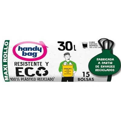 Imagen de Handy Bag Bolsas de Basura Resistente y Eco, Maxi Rollo, 30L, 25 Bolsas, 100% Reciclado