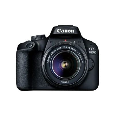 Imagen de Canon EOS 4000D Cámara réflex de 18 MP (CMOS, APS C, 9 puntos AF, filtros creativos, negro Kit con objetivo EF S 55mm III