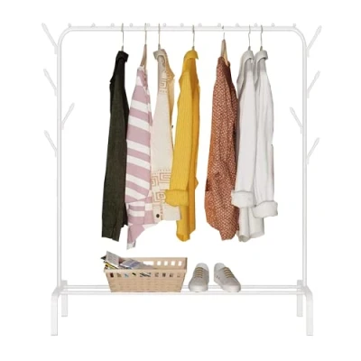 Imagen de edihome, Burro Ropa, Perchero Colgador de Vestidor, 118X148X39 cm, Resistente, Metálico, con Soporte para Zapatos, colgar Perchas, Camisas, Pantalones, Chaquetas finas(Blanco)