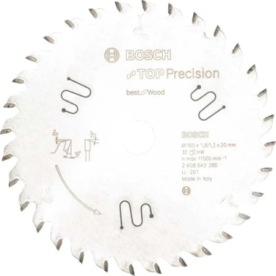 Imagen de Bosch 2 608 642 386 Hoja de sierra circular Top Precision Best for Wood 165 x 20 1,8 mm, 32 (pack 1)