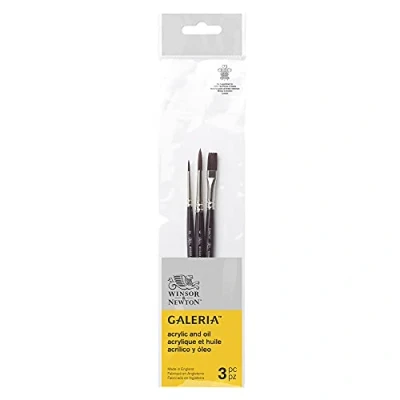 Imagen de Winsor &amp; Newton pinceles Galeria set de 3 mango largo (redondo nº2, 6 y un trazo 6mm) para acrílico