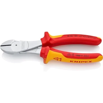 Imagen de Knipex Alicates de corte diagonal fuerza cromado, aislados con fundas multicomponentes, según norma VDE 180 mm (cartulina autoservicio/blíster) 74 06 SB