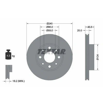 Imagen de TEXTAR 92090300 Disco de freno 240 20 04/08 98 ventilación interna sin perno sujeción rueda, buje rueda