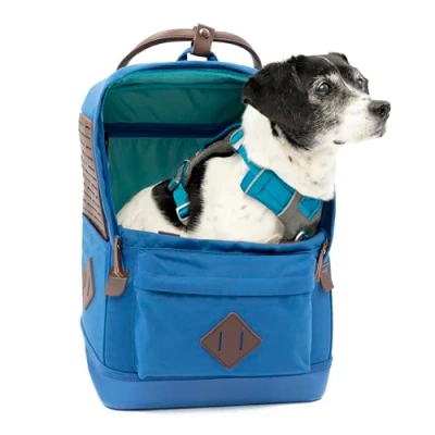 Imagen de Kurgo Nomad Mochila Transportín para Perros, Senderismo, de Viaje, Correa Seguridad, Base Impermeable, hasta 6,8 Kg Azul