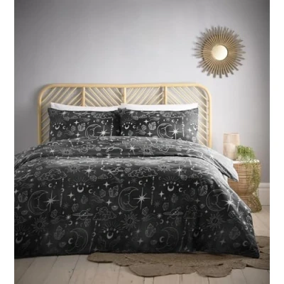 Imagen de Charlotte Thomas Celestial Juego de Funda edredón para Cama Matrimonio, diseño Sol, Luna y Estrellas, Color Negro