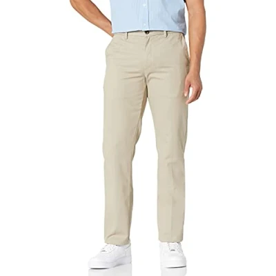 Imagen de Amazon Essentials Pantalón Chino sin Pinzas Antiarrugas de Ajuste Entallado Hombre, Marrón Caqui, 40W / 32L