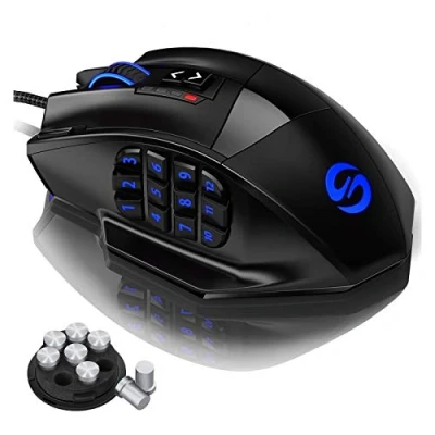 Imagen de UtechSmart Venus Ratón láser USB para juegos MMO, de alta precisión (18 botones programables, 16400 dpi), color negro