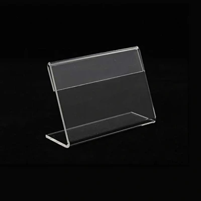 Imagen de 100 mini soportes expositores de acrílico 4 x 2 cm para etiquetas precio, nombre, tarjeta, ticket y etiquetado