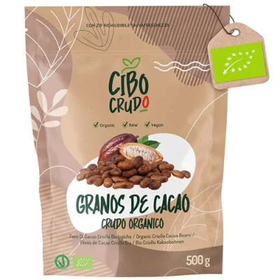 Imagen de Granos de Cacao Crudo Orgánico 500g. Puro Peru. Grano o Nibs 100% y Natural la Planta Theobroma. Sabor Intenso Aromático Amargo.