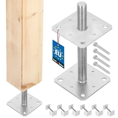 Imagen de KOTARBAU® Lote de 6 Soporte para Postes Madera 110 mm x 250 Rosca M24 Base Poste Atornillar en Suelo Hormigón Anclajes Sujeción Galvanizada Altura Ajustable