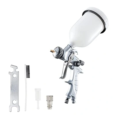 Imagen de BenBow Pistola de Pintura PK60 HVLP 1,4 mm Boquilla + Tanque 600 ml, Ideal para automóviles, proyectos Bricolaje, Capas Base y Barnices