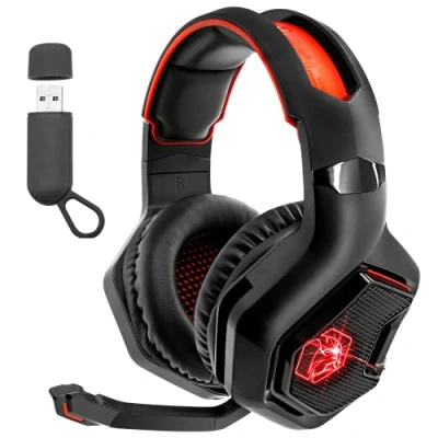 Imagen de EMPIRE Gaming WarCry P W1 Cascos Auriculares Inalámbrico con Micrófono PC/PS4/PS5/Xbox/Switch/Mac 2,4 GHz Wireless Sonido Estéreo Surround LED Roja